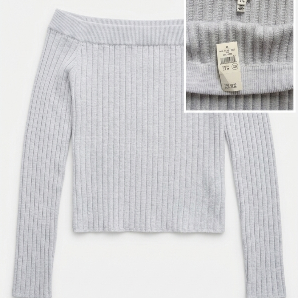 NWT Aerie Off-The-Shoulder Ribbed Long Sleeve Sweater – Gray